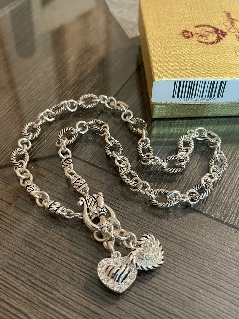 Vintage Premier Designs “Two Hearts” Silver-tone Toggle Cable Chain Necklace - Picture 2 of 14